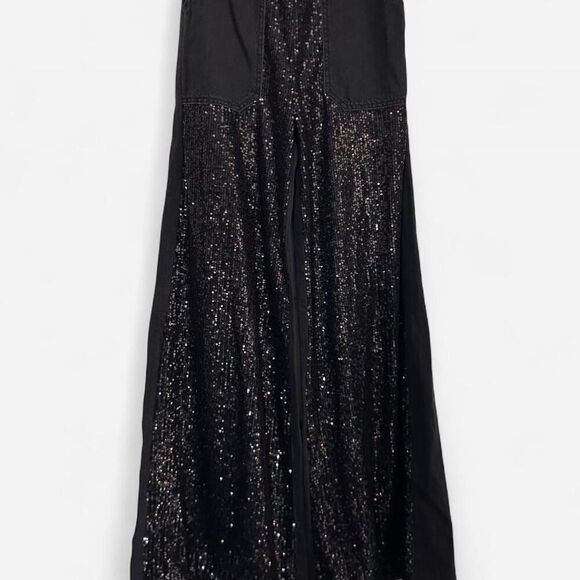PINKO Parker Plus Black Sequin Palazzo Trousers – Glam Statement Pants (Sz 26) - Picture 4 of 8